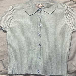Periwinkle blue button up collar tshirt a bit cropped